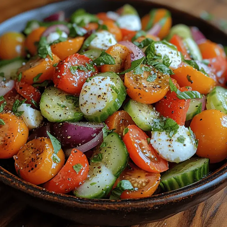 In the heart of summer, when gardens are bursting with vibrant colors and fresh produce, a simple yet refreshing dish can elevate your dining experience. The Garden Fresh Summer Tomato Salad is a celebration of the season's best offerings: heirloom tomatoes, crisp cucumbers, aromatic basil, and delightful mozzarella, all tossed together in a zesty dressing. This recipe not only showcases the flavors of summer but also promotes health and wellness with its nutritious ingredients. Bursting with freshness, this salad is perfect for everything from backyard barbecues to elegant dinner parties.