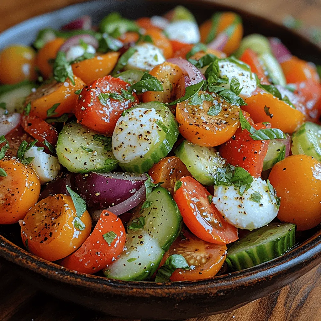 In the heart of summer, when gardens are bursting with vibrant colors and fresh produce, a simple yet refreshing dish can elevate your dining experience. The Garden Fresh Summer Tomato Salad is a celebration of the season's best offerings: heirloom tomatoes, crisp cucumbers, aromatic basil, and delightful mozzarella, all tossed together in a zesty dressing. This recipe not only showcases the flavors of summer but also promotes health and wellness with its nutritious ingredients. Bursting with freshness, this salad is perfect for everything from backyard barbecues to elegant dinner parties.