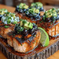 Grilled Salmon Skewers with Zesty Blueberry Salsa
