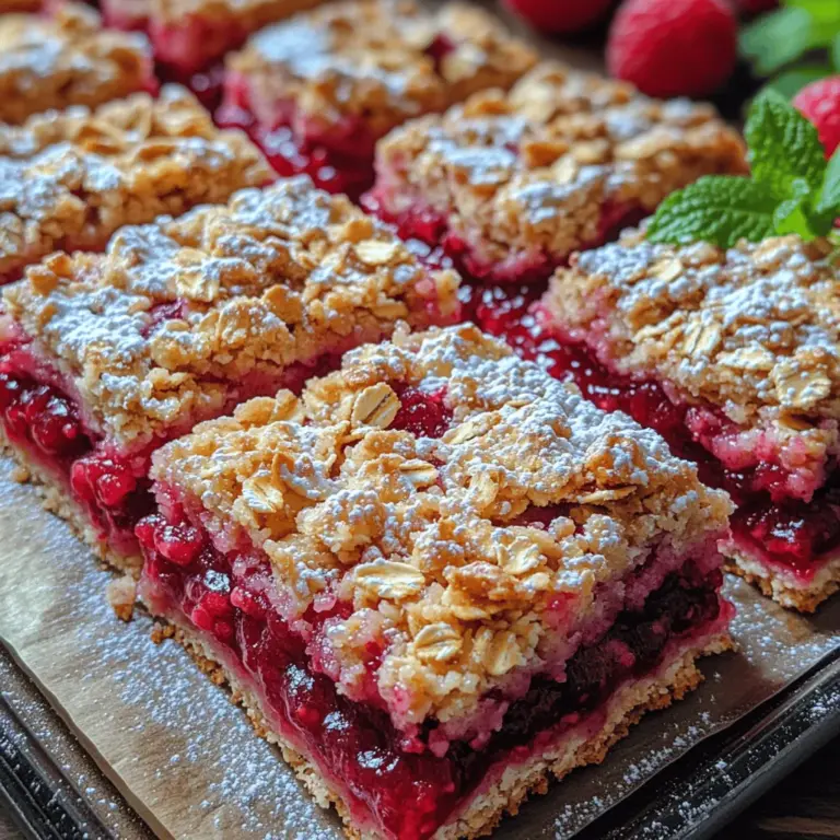 Sweet Raspberry Oat Crumble Bars are a delightful treat that combines the natural sweetness of ripe raspberries with a hearty oat crumble topping. These bars are not only a feast for the eyes with their vibrant color, but they also offer a satisfying balance of flavors and textures that make them a favorite among dessert lovers. Whether you’re seeking a quick snack to enjoy with your afternoon tea, a portable dessert for a picnic, or a wholesome breakfast option, these bars fit the bill perfectly.