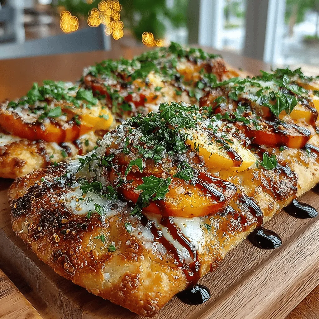 The Peach & Basil Flatbread is a vibrant and refreshing dish that beautifully marries the sweetness of ripe peaches with the aromatic and savory notes of fresh basil. This culinary creation is more than just a delightful treat; it captures the essence of summer, making it a perfect addition to your collection of quick meals or appetizers. Whether you’re hosting a gathering, planning a picnic, or simply enjoying a cozy night at home, this flatbread offers a unique flavor experience that is sure to impress.