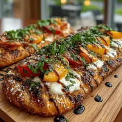 The Peach & Basil Flatbread is a vibrant and refreshing dish that beautifully marries the sweetness of ripe peaches with the aromatic and savory notes of fresh basil. This culinary creation is more than just a delightful treat; it captures the essence of summer, making it a perfect addition to your collection of quick meals or appetizers. Whether you’re hosting a gathering, planning a picnic, or simply enjoying a cozy night at home, this flatbread offers a unique flavor experience that is sure to impress.