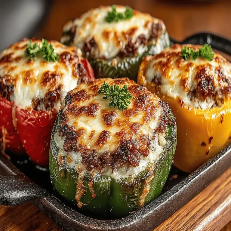 Savory Sausage & Rice Stuffed Bell Peppers are the epitome of a comforting and satisfying meal. This dish offers a delightful combination of flavors and textures, making it a favorite for many. Imagine vibrant bell peppers filled with a hearty mixture of savory Italian sausage, fluffy rice, and aromatic spices—each bite is a burst of deliciousness that warms the heart and pleases the palate. The versatility of this dish is one of its standout features; it can serve as a centerpiece for family dinners, a make-ahead option for meal prep, or even a delightful dish for potlucks and gatherings.