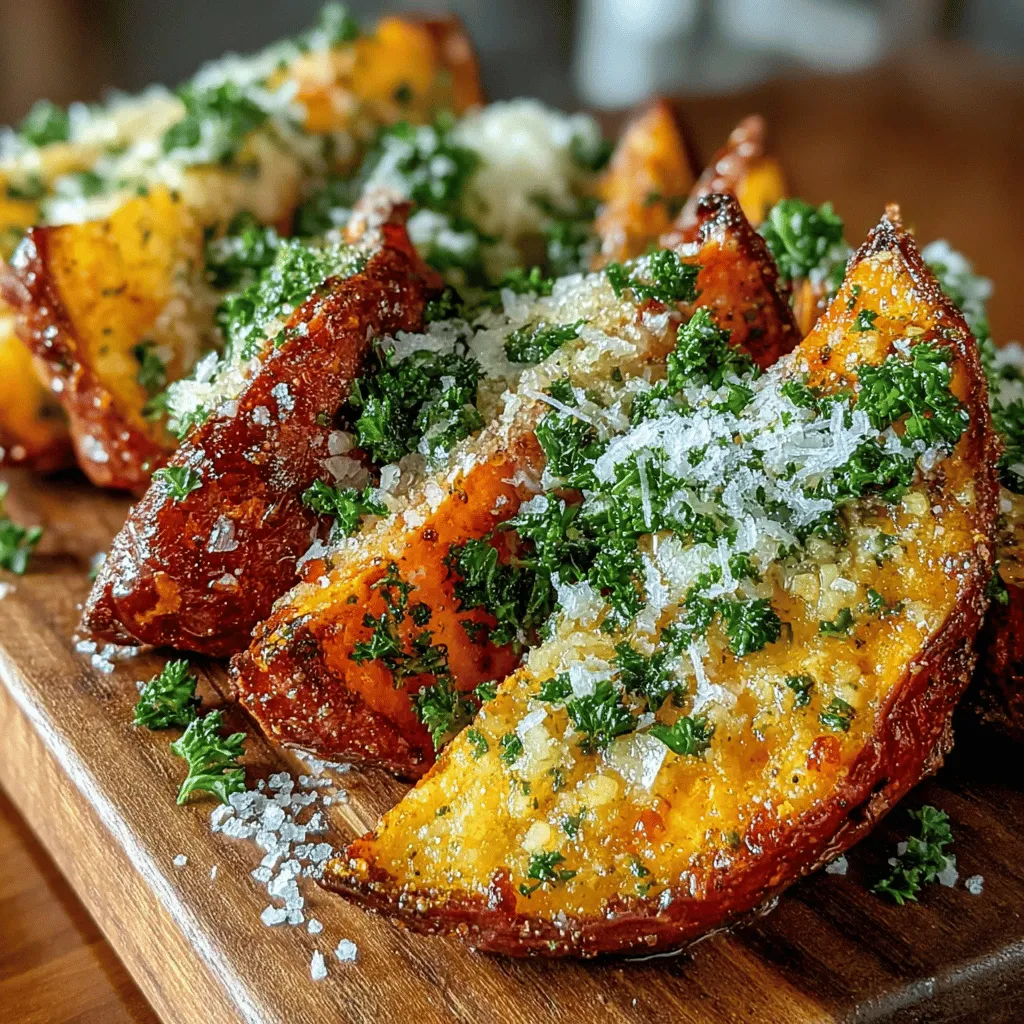 Garlic Parmesan Sweet Potato Wedges are a delightful fusion of taste and nutrition, making them a popular choice for health-conscious diners and food enthusiasts alike. This dish elevates the humble sweet potato, transforming it into a crispy, golden-brown snack or side dish that tantalizes the taste buds with a savory combination of garlic and rich Parmesan cheese. Whether served alongside a main course, as an appetizer at a gathering, or simply enjoyed on their own, these sweet potato wedges are sure to impress.