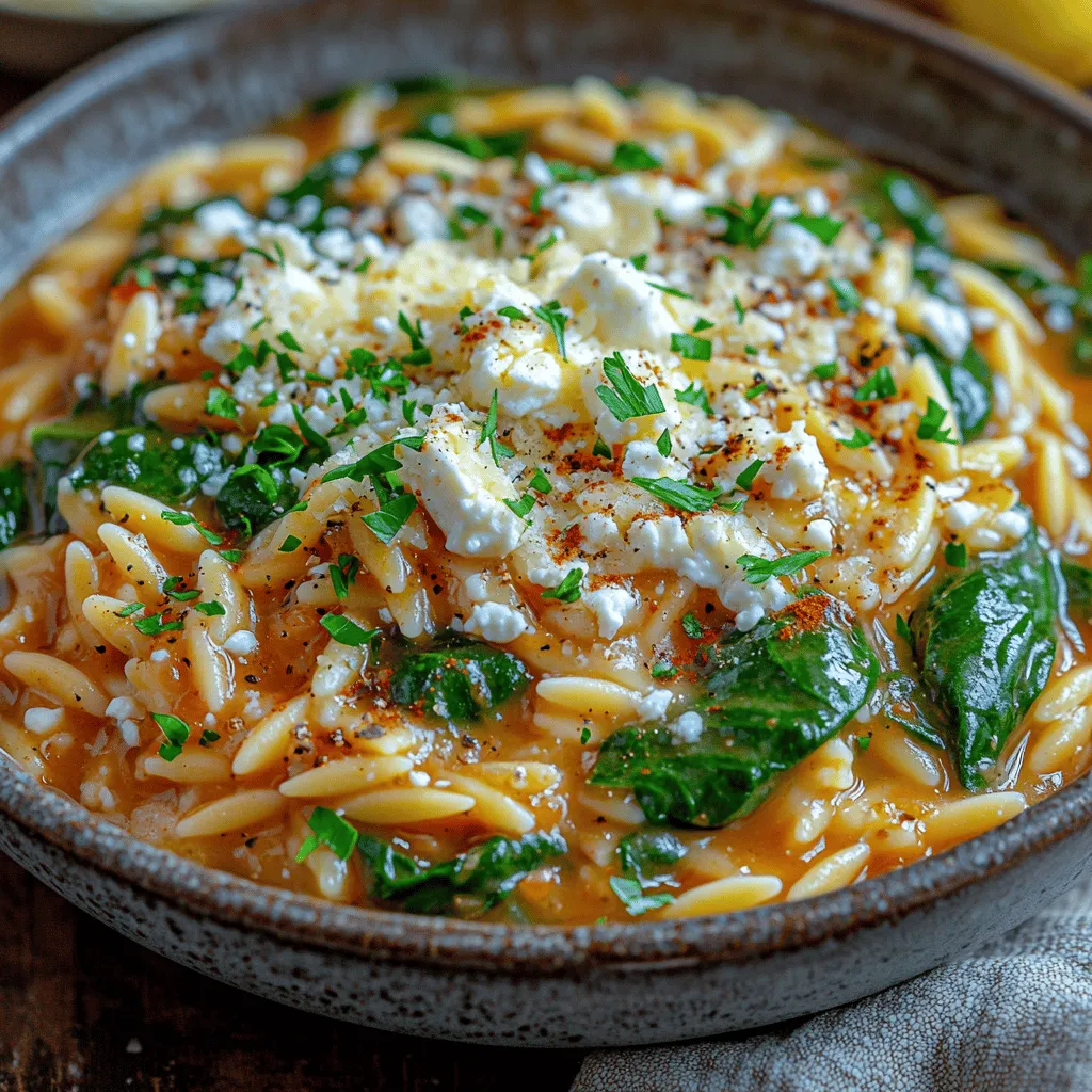 If you're in search of a quick, wholesome meal that bursts with flavor and comfort, look no further than the Creamy Feta Spinach Orzo Bowl. This delightful dish combines the rich, tangy notes of feta cheese with the vibrant freshness of spinach, all nestled in a bed of tender orzo pasta. Perfect for busy weeknights or leisurely weekends, this recipe is not only satisfying but also incredibly versatile, making it a staple for a variety of dietary preferences.