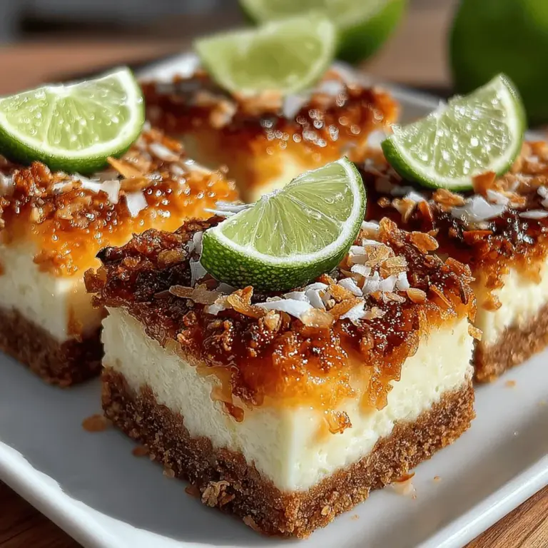 As the temperatures rise and the sun shines brighter, there's nothing quite like a refreshing dessert to cool you down and brighten your day. Enter Tropical Chill Coconut Lime Bars—a delightful combination of creamy coconut and zesty lime that transports your taste buds straight to a tropical paradise. These bars not only capture the essence of summer but also offer a burst of flavor that is both invigorating and satisfying. Whether you're hosting a backyard barbecue, planning a beach day, or simply craving a sweet treat, these Coconut Lime Bars are the perfect addition to any warm-weather occasion.