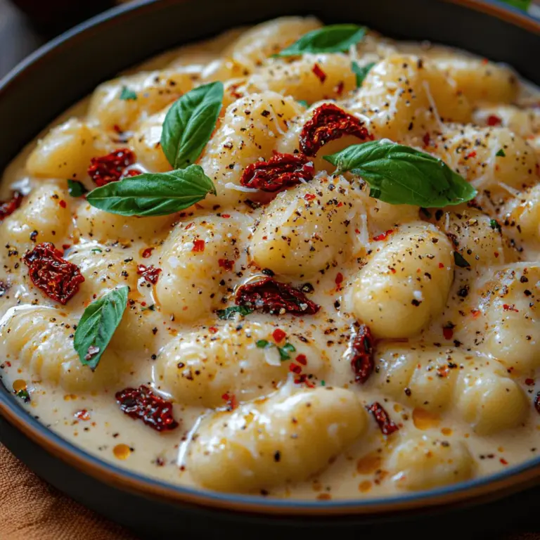 Creamy Sun-Dried Tomato Gnocchi is a dish that beautifully embodies the essence of Italian comfort food, merging rich flavors and delightful textures into a single bowl. Gnocchi, the beloved Italian dumplings, serve as the perfect base for a creamy sauce that highlights the tangy sweetness of sun-dried tomatoes. This dish is not just a treat for the taste buds but also a celebration of wholesome ingredients, making it a fantastic choice for weeknight dinners or special occasions alike.