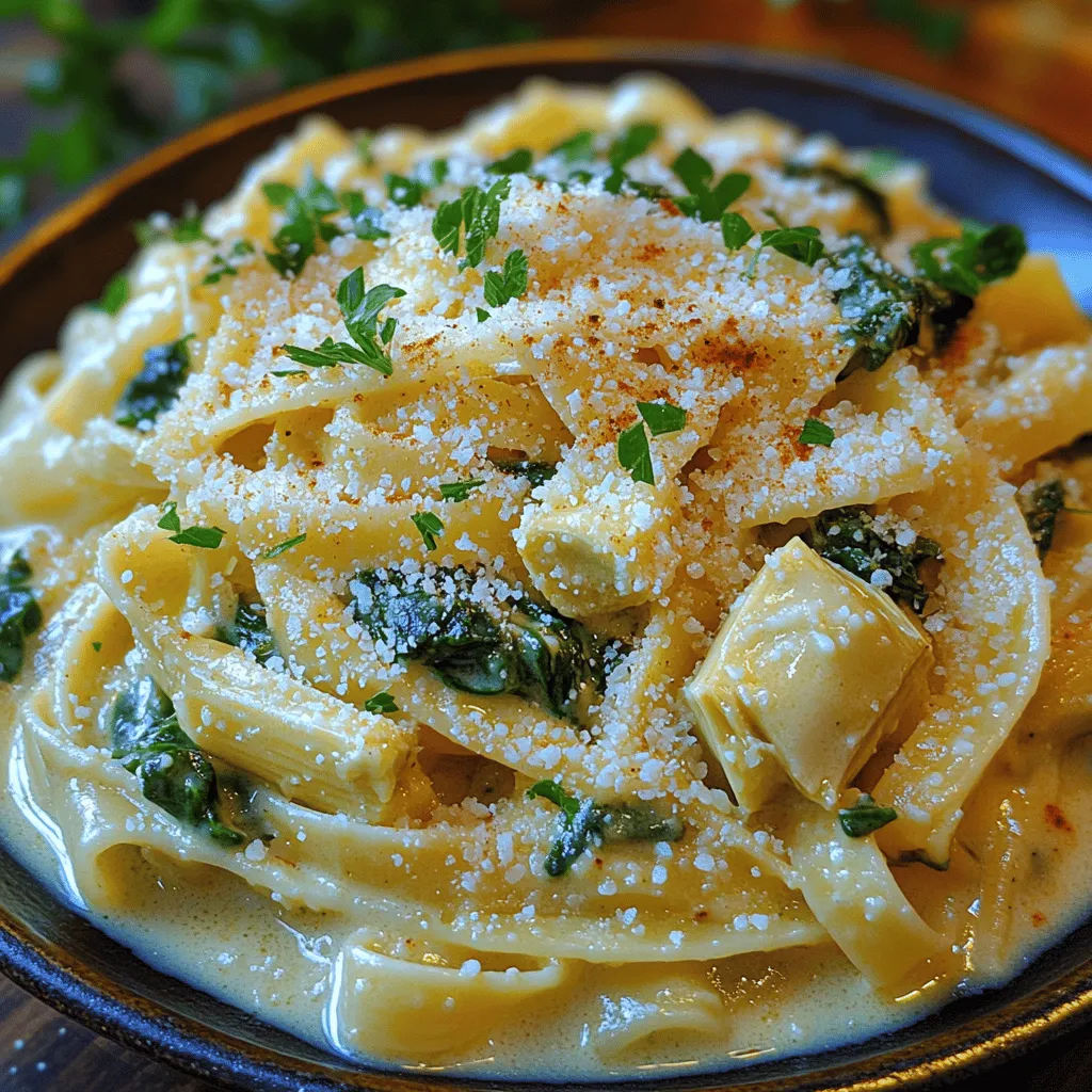 Creamy Spinach Artichoke Pasta is a delightful dish that brings together the rich flavors of an indulgent creamy sauce and the freshness of vibrant vegetables. This recipe is a tribute to the classic spinach artichoke dip, transforming it into a hearty meal that can satisfy both your cravings and your nutritional needs. The combination of pasta, spinach, and artichokes creates a tantalizing flavor profile that is creamy, savory, and slightly tangy, making it a perfect choice for anyone looking to indulge without compromising on health.