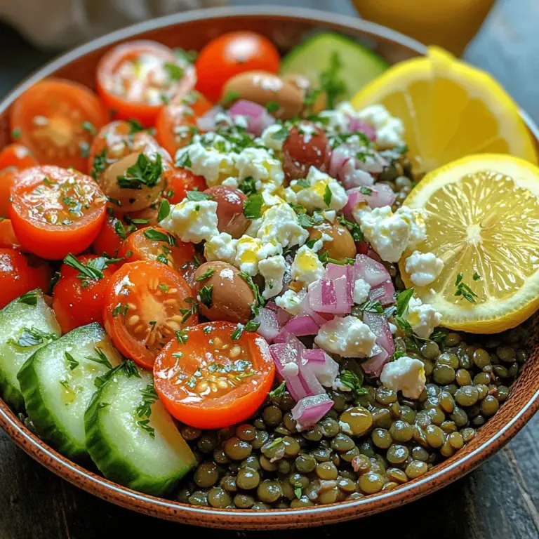 Delve into the world of vibrant flavors and wholesome ingredients with the Mediterranean Bliss Lentil Bowl. This delightful recipe is not only a feast for the eyes but also a nourishing meal that embodies the essence of Mediterranean cuisine. It draws inspiration from the sun-soaked landscapes of the Mediterranean region, where fresh produce, aromatic herbs, and wholesome grains come together to create dishes that are as satisfying as they are healthy. Packed with protein-rich lentils, fresh vegetables, and aromatic herbs, this bowl is perfect for anyone seeking a healthy yet fulfilling dish.