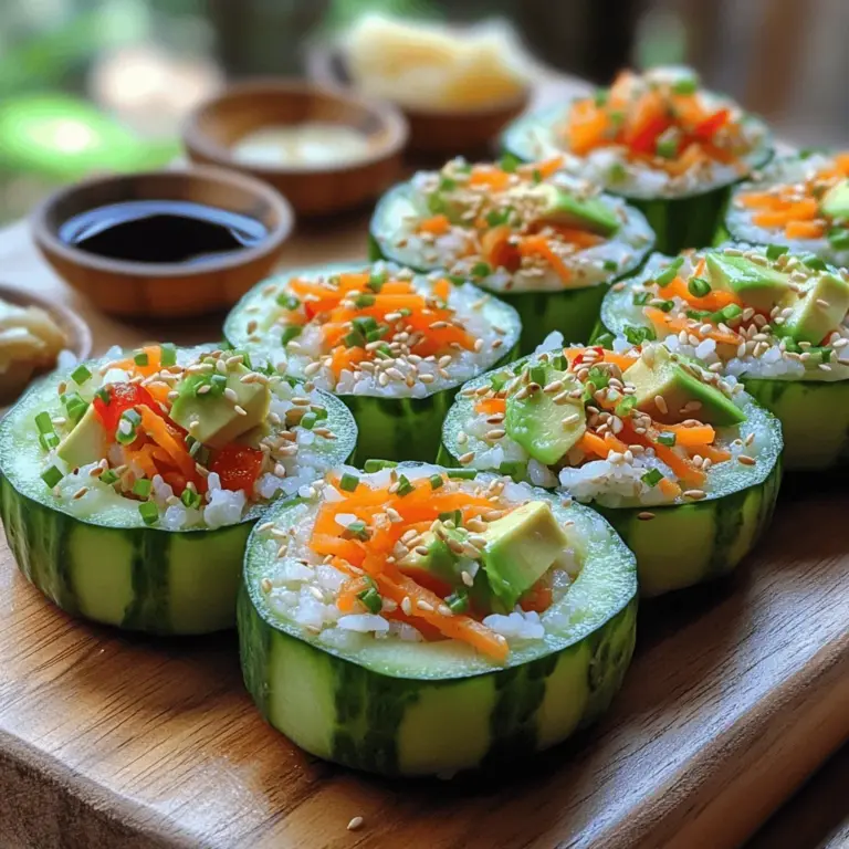 In the world of culinary delights, sushi holds a special place, celebrated for its delicate balance of flavors and textures. However, as dietary preferences evolve and the search for healthy snack options intensifies, traditional sushi recipes are being reimagined to align with contemporary tastes. Enter Crunchy Cucumber Sushi Bites—a vibrant, refreshing take on sushi that highlights the crispness of cucumbers combined with the savory essence of sushi rice. These bites not only tantalize the taste buds but also serve as an excellent appetizer, snack, or even a light meal for health-conscious individuals.