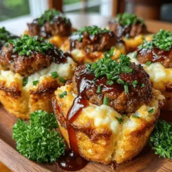 Sticky BBQ Meatball & Mashed Potato Muffins