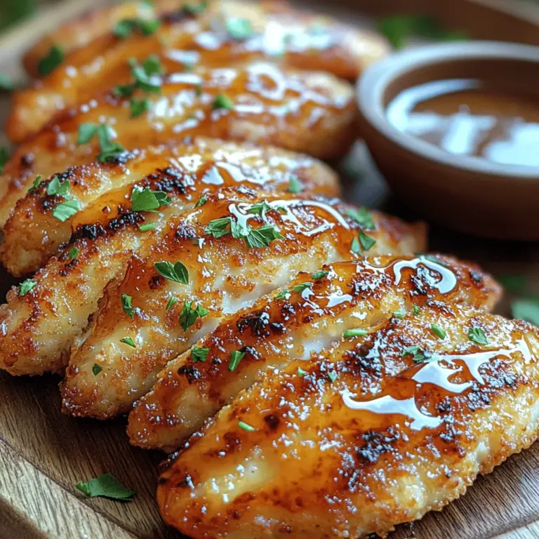 Crispy Honey Garlic Chicken Tenders are the ultimate crowd-pleaser, combining the irresistible crunch of perfectly fried chicken with the sweet and savory flavors of honey and garlic. These tenders are not just a meal; they are an experience that brings joy to family dinners, potlucks, and casual gatherings alike. The appeal of this dish lies not only in its delightful taste but also in its versatility; they can be served as an appetizer, main dish, or even a fun finger food at parties.