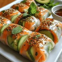 Fresh vegetables are the star of the show in Crunchy Carrot Cucumber Spring Rolls, and their health benefits are numerous. Carrots, cucumbers, and bell peppers are not only low in calories but also high in essential vitamins and minerals. Carrots are rich in beta-carotene, which contributes to eye health, while cucumbers provide hydration due to their high water content. Bell peppers offer a vibrant color and are an excellent source of vitamin C, which supports the immune system.