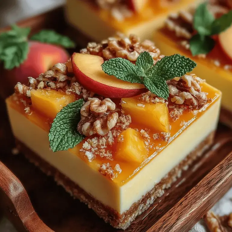 As the sun shines brighter and temperatures rise, nothing satisfies quite like a refreshing dessert. Enter the Peach Paradise Chilled Bars, a delightful and healthy treat that is not only perfect for warm weather but also suitable for any occasion. Featuring the vibrant taste of fresh peaches, these chilled bars are a harmonious blend of wholesome ingredients like Greek yogurt and rolled oats. Their light, creamy texture combined with the natural sweetness of ripe fruit makes them an irresistible choice for dessert lovers and health enthusiasts alike.