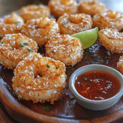 Golden Coconut Shrimp with Chili Honey Dip is an enticing dish that perfectly marries the crispiness of fried shrimp with the tropical sweetness of coconut. This recipe serves as an exquisite appetizer or a crowd-pleasing party snack, making it a favorite at gatherings and festive occasions. The allure of this dish lies not only in its golden-brown appearance but also in the delightful interplay of flavors—succulent shrimp enveloped in a crispy coconut crust, paired with a spicy-sweet dip that tantalizes the taste buds.