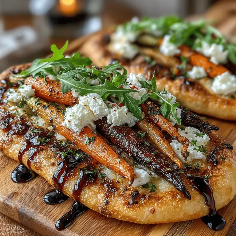 The Savory Roasted Carrot & Goat Cheese Flatbread is a culinary masterpiece that marries vibrant flavors with wholesome ingredients, making it a delightful choice for any occasion. This dish showcases the natural sweetness of roasted carrots paired with the creamy tang of goat cheese, all atop a crispy flatbread base. Whether you're looking for a nutritious meal to whip up on a busy weeknight or a sophisticated appetizer to impress your guests, this flatbread ticks all the boxes.