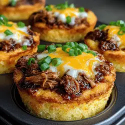 To achieve the perfect texture for your Mini BBQ Chicken Cornbread Cups, the first step is to prepare the dry ingredients meticulously. Start by combining the cornmeal, all-purpose flour, baking powder, and salt in a large mixing bowl. Whisk these ingredients together thoroughly until they are well blended. This process is crucial as it allows the baking powder to distribute evenly throughout the dry mix, ensuring that your cornbread rises beautifully and has a fluffy texture.