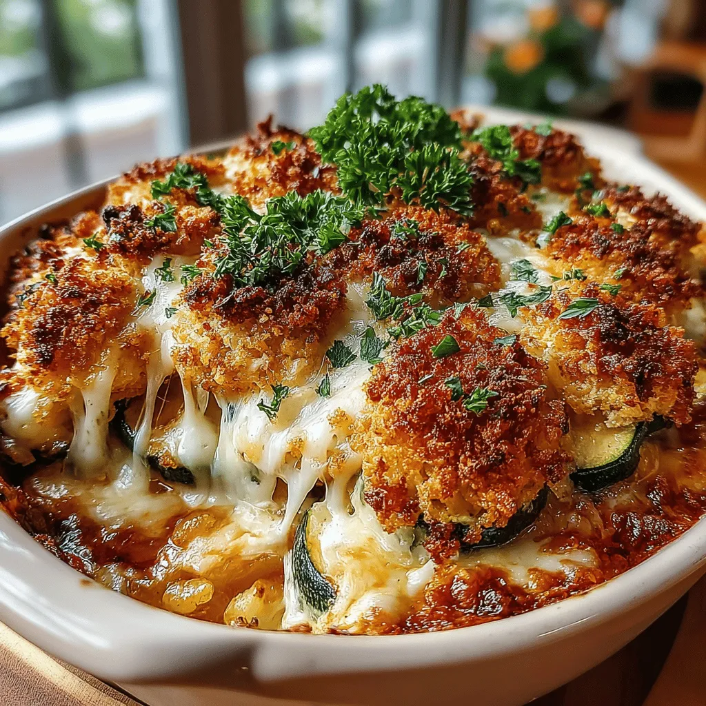 Cheesy Zucchini Delight is a heartwarming casserole that showcases the versatility of zucchini while delivering an indulgent, cheesy experience. This dish is not only a celebration of fresh ingredients but also a comforting meal that appeals to all ages. Zucchini, often underestimated, takes center stage in this recipe, providing a mild flavor and a wealth of nutritional benefits. The combination of rich cheeses, creamy textures, and a crispy breadcrumb topping makes this casserole a standout choice for family dinners, potlucks, or even casual gatherings with friends.