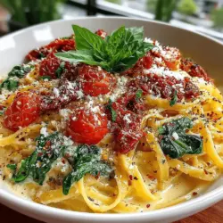 When it comes to pasta dishes that are both satisfying and packed with flavor, the Spinach & Sun-Dried Tomato Pasta Delight stands out as a quintessential recipe for food lovers. This dish is a delightful amalgamation of al dente pasta, vibrant spinach, and tangy sun-dried tomatoes, all enveloped in a creamy sauce that balances richness with freshness. The combination of ingredients creates a medley of tastes that not only pleases the palate but also nourishes the body, making it a go-to option for both casual weeknight dinners and more elegant occasions.