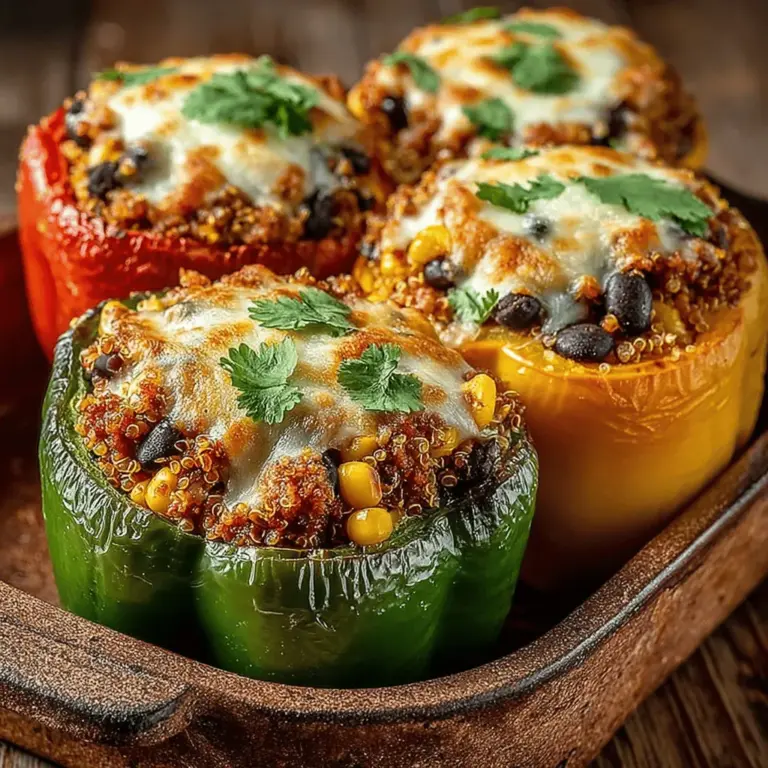 Quinoa & Turkey Stuffed Bell Peppers are not just a feast for the eyes but also a wholesome meal option that packs a punch in terms of nutrition and flavor. This vibrant dish combines the rich, earthy tones of quinoa with the savory, juicy essence of ground turkey, all nestled within the colorful embrace of bell peppers. It's an excellent choice for anyone seeking a balanced meal that is as satisfying as it is nutritious.