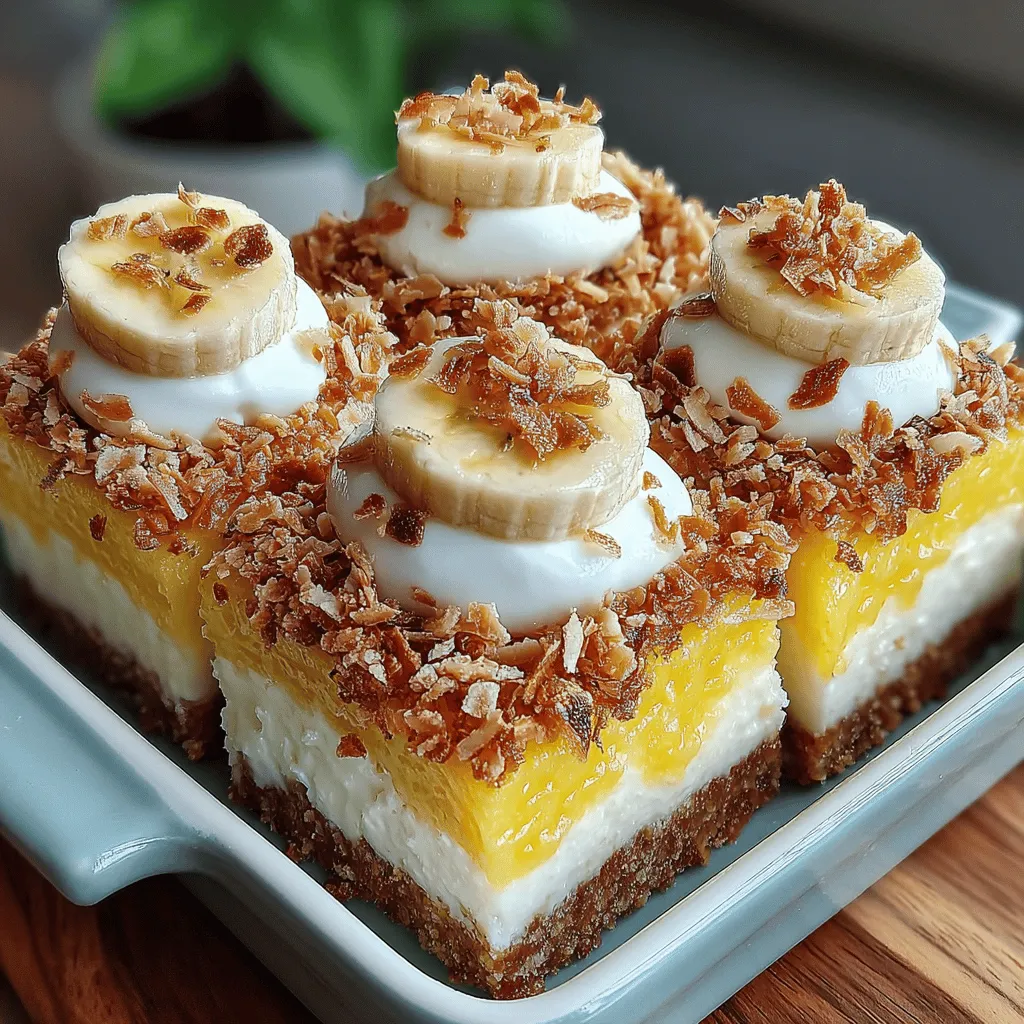To create the perfect Frozen Banana Coconut Cream Squares, start by preparing your dish. Pour the creamy banana-coconut mixture into a square or rectangular baking dish. Using a spatula, spread the mixture evenly across the bottom of the dish to ensure a uniform surface. This step is crucial as it allows the dessert to freeze evenly and makes cutting the squares much easier later on. Make sure to reach the corners of the dish, smoothing out any bumps or air pockets that may form. A flat, even surface will result in well-formed squares that hold their shape when served.