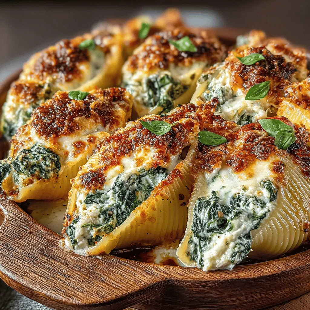 - 20 jumbo pasta shells - 2 cups fresh spinach, chopped - 1 cup ricotta cheese - 1 cup mozzarella cheese, shredded - 1/2 cup grated Parmesan cheese - 1 large egg - 2 cloves garlic, minced - 1 teaspoon Italian seasoning - Salt and pepper to taste - 2 cups marinara sauce - Olive oil for sautéing