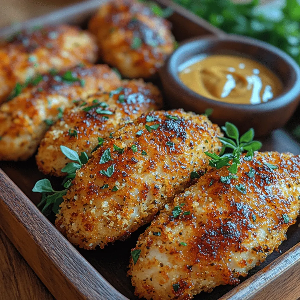 - 1 pound chicken tenderloins - 1 cup buttermilk - 1 teaspoon garlic powder - 1 teaspoon onion powder - 1 teaspoon paprika - Salt and pepper to taste - 1 cup panko breadcrumbs - 1/2 cup grated Parmesan cheese - 1 tablespoon olive oil - 1/4 cup honey - 1/4 cup Dijon mustard
