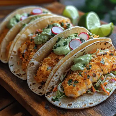 Crispy Baked Fish Tacos with Avocado Sauce