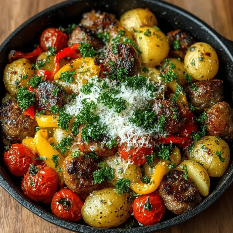 One-Pan Italian Sausage and Potato Bake is a delightful dish that embodies the essence of Italian cuisine while being remarkably easy to prepare. This recipe brings together juicy Italian sausage, tender baby potatoes, and colorful vegetables, all cooked in one pan for minimal cleanup. Perfect for busy weeknights, this meal not only saves time but also satisfies the whole family with its rich flavor profile. The combination of savory sausage and hearty potatoes makes this dish a go-to favorite for dinner.