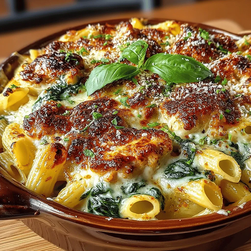 In today’s culinary adventure, we will explore a delightful recipe that combines the rich flavors of creamy sauce, tender chicken, and vibrant spinach with the satisfying texture of pasta. The Creamy Spinach and Chicken Pasta Bake is not just a feast for the senses; it’s also a comforting dish perfect for family dinners or gatherings. With its indulgent creaminess and wholesome ingredients, this pasta bake is sure to become a favorite in your household.