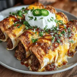 - 1 pound ground beef - 1 can (15 oz) black beans, drained and rinsed - 1 can (10 oz) enchilada sauce - 1 cup shredded cheddar cheese - 1 cup shredded Monterey Jack cheese - 8 corn tortillas - 1 small onion, diced - 2 cloves garlic, minced - 1 tablespoon olive oil - 1 teaspoon cumin - 1 teaspoon chili powder - Salt and pepper to taste - Optional: sliced jalapeños for heat - Optional: fresh cilantro for garnish