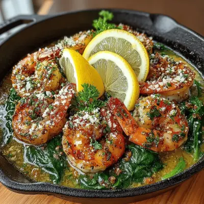 Zesty Lemon Garlic Shrimp Skillet with Spinach