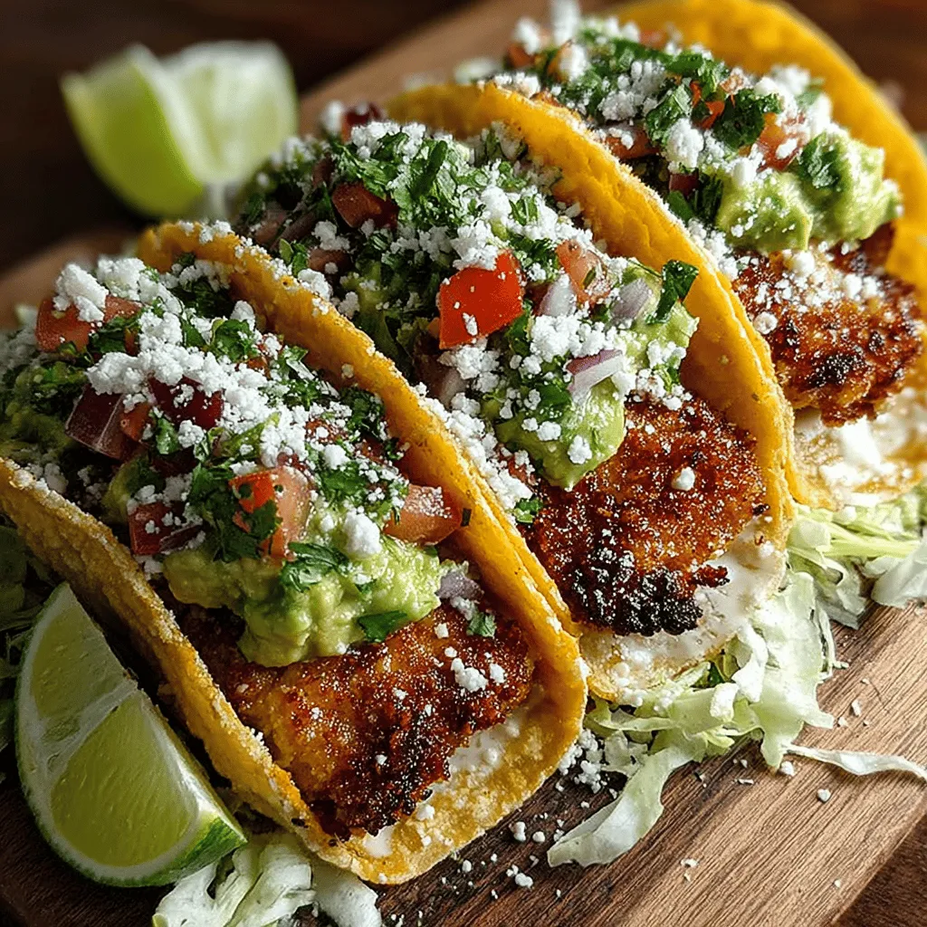 Delve into the world of vibrant flavors and textures with our Crunchy Fiesta Chicken Tacos. These tacos are not just another weeknight dinner; they are a festive celebration of taste that brings a delightful twist to your table. Imagine crispy fried chicken nestled within soft taco shells, topped with a refreshing avocado salsa that adds a burst of color and flavor. This recipe perfectly balances spice and freshness, making it a crowd-pleaser that's easy to prepare, whether you're hosting a lively gathering or simply enjoying a cozy family meal.