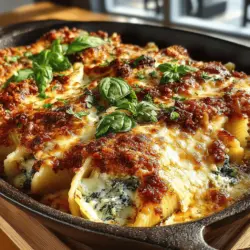 Cheesy Spinach Delight Stuffed Shells are more than just a meal; they embody the essence of comfort food. The large pasta shells serve as vessels, cradling a delectable filling that combines fresh spinach with a medley of cheeses. As you take a bite, the creamy texture of the cheese melds with the slight earthiness of the spinach, creating a harmonious blend that tantalizes the taste buds. This dish not only satisfies hunger but also warms the soul, making it perfect for gatherings and cozy nights in.