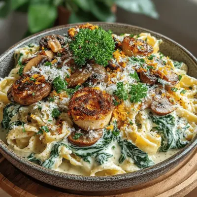 Savory Spinach & Mushroom Fettuccine Recipe