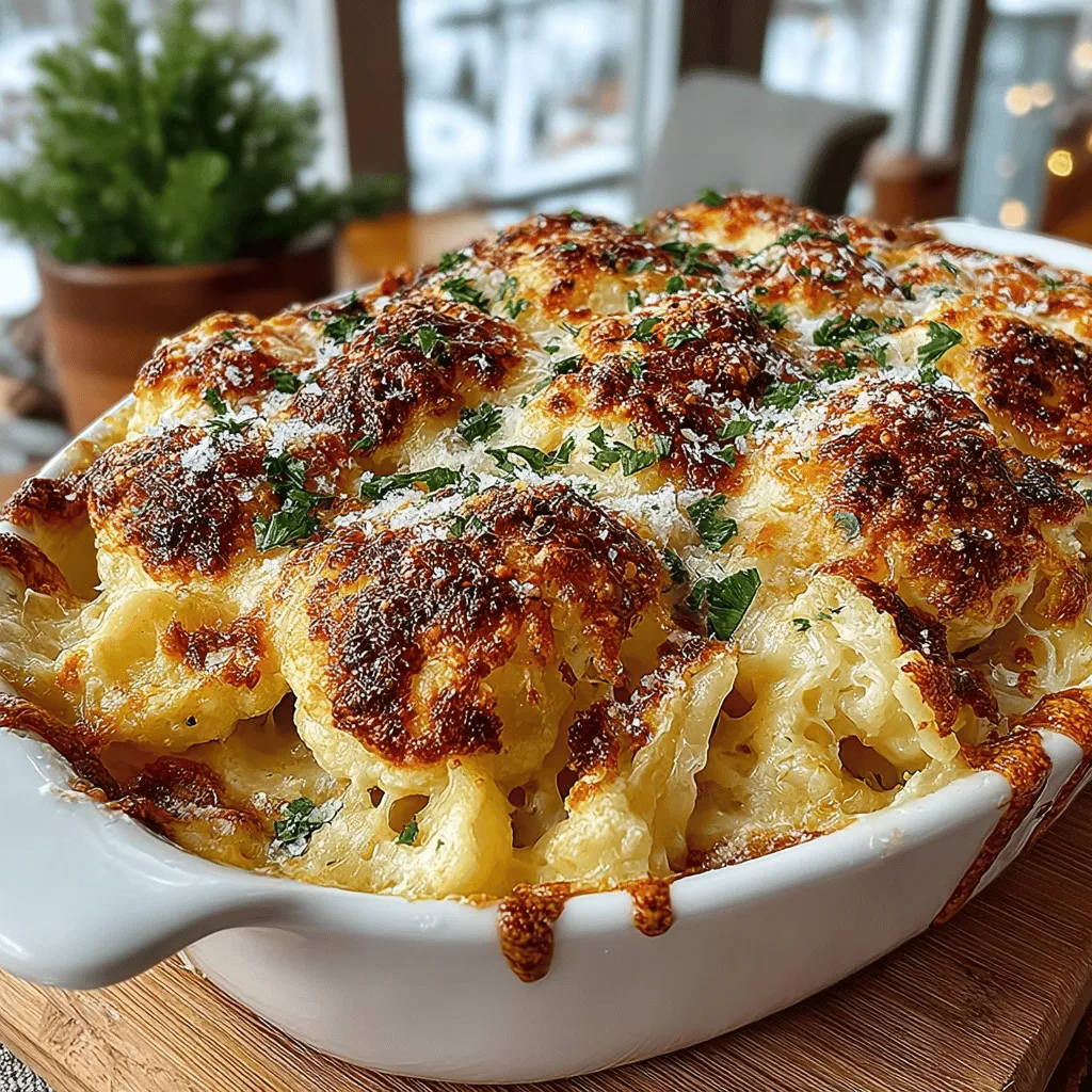 - 8 ounces elbow macaroni (or gluten-free pasta) - 1 medium head of cauliflower, cut into florets - 2 cups shredded sharp cheddar cheese - 1 cup milk (or non-dairy milk) - 2 tablespoons butter (or dairy-free alternative) - 2 tablespoons all-purpose flour (or gluten-free flour) - 1 teaspoon garlic powder - 1 teaspoon onion powder - Salt and pepper to taste - Optional toppings: breadcrumbs, additional cheese, fresh herbs