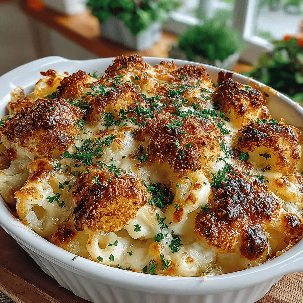 - 8 ounces elbow macaroni (or gluten-free pasta) - 1 medium head of cauliflower, cut into florets - 2 cups shredded sharp cheddar cheese - 1 cup milk (or non-dairy milk) - 2 tablespoons butter (or dairy-free alternative) - 2 tablespoons all-purpose flour (or gluten-free flour) - 1 teaspoon garlic powder - 1 teaspoon onion powder - Salt and pepper to taste - Optional toppings: breadcrumbs, additional cheese, fresh herbs