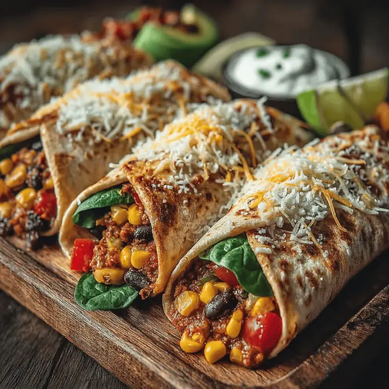 - 4 whole wheat tortillas - 1 can (15 oz) black beans, drained and rinsed - 1 cup corn kernels (fresh or frozen) - 1 red bell pepper, diced - 1 cup cherry tomatoes, halved - 1 avocado, diced - 1 cup spinach or mixed greens - 1/2 cup shredded cheese (cheddar or feta) - 1/4 cup Greek yogurt or sour cream - 1 tablespoon lime juice - 1 teaspoon cumin - Salt and pepper to taste