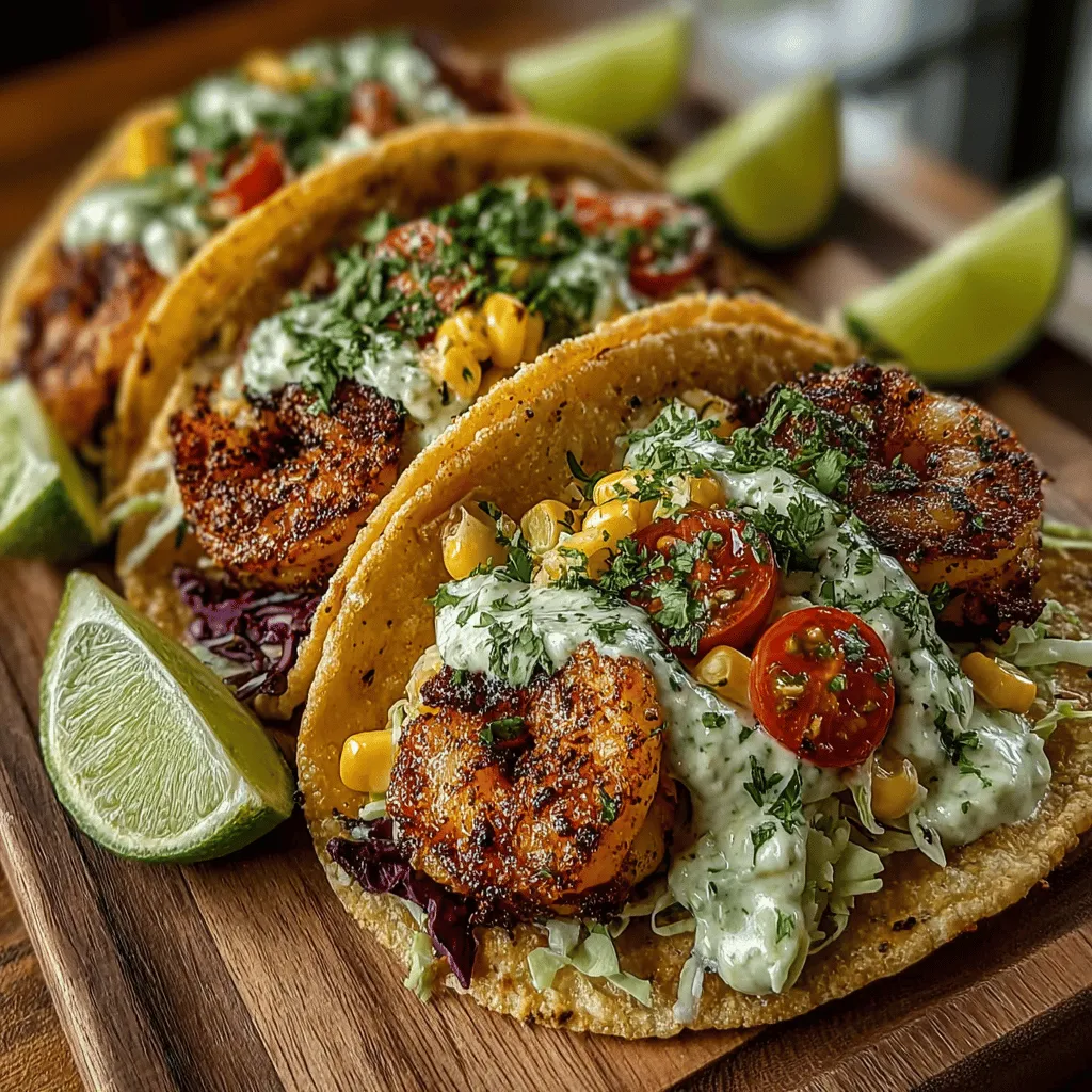 - 1 pound fresh shrimp, peeled and deveined - 1 tablespoon olive oil - 1 teaspoon chili powder - 1 teaspoon ground cumin - 1 teaspoon garlic powder - 1 teaspoon smoked paprika - Salt and pepper to taste - 8 small corn tortillas - 1 cup shredded cabbage - 1/2 cup diced tomatoes - 1/4 cup chopped fresh cilantro - Lime wedges for serving