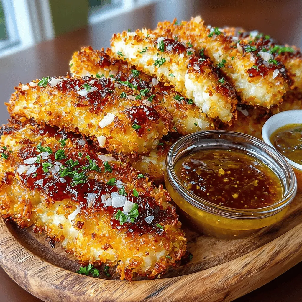 - 1 pound chicken breast tenders - 1 cup panko breadcrumbs - 1/2 cup grated Parmesan cheese - 1 teaspoon garlic powder - 1 teaspoon onion powder - 1 teaspoon smoked paprika - Salt and pepper to taste - 1/2 cup all-purpose flour - 2 large eggs - 1/4 cup honey - 1/4 cup Dijon mustard