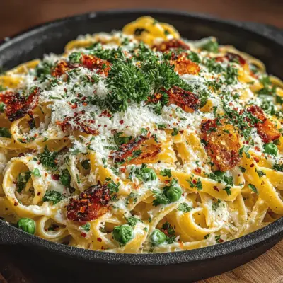 Garlicky Creamy Delight Pasta with Peas