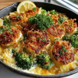 - 1 cup quinoa - 2 cups vegetable broth or water - 2 cups fresh broccoli florets (or 1 cup frozen broccoli) - 1 cup sharp cheddar cheese, shredded - 1/2 cup Greek yogurt - 1 teaspoon garlic powder - 1 teaspoon onion powder - 1/2 teaspoon smoked paprika - Salt and pepper to taste - Olive oil for drizzling (optional)
