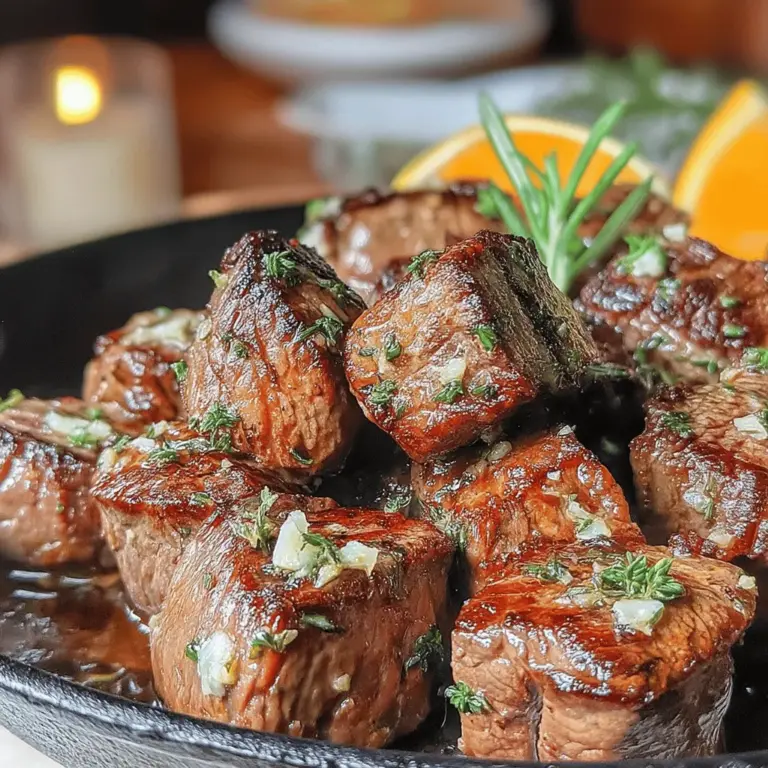 Sizzling Garlic Butter Steak Bites are the perfect dish for any meat lover looking to elevate their dining experience without spending hours in the kitchen. This simple yet flavorful recipe combines tender sirloin steak with a rich garlic butter sauce, creating a mouthwatering meal that is sure to impress. Not only is it quick to prepare, but it also offers a delightful balance of savory and aromatic flavors. Whether you’re serving it as an appetizer, a main course, or a delightful addition to a gathering, this recipe is a must-try for any culinary enthusiast.