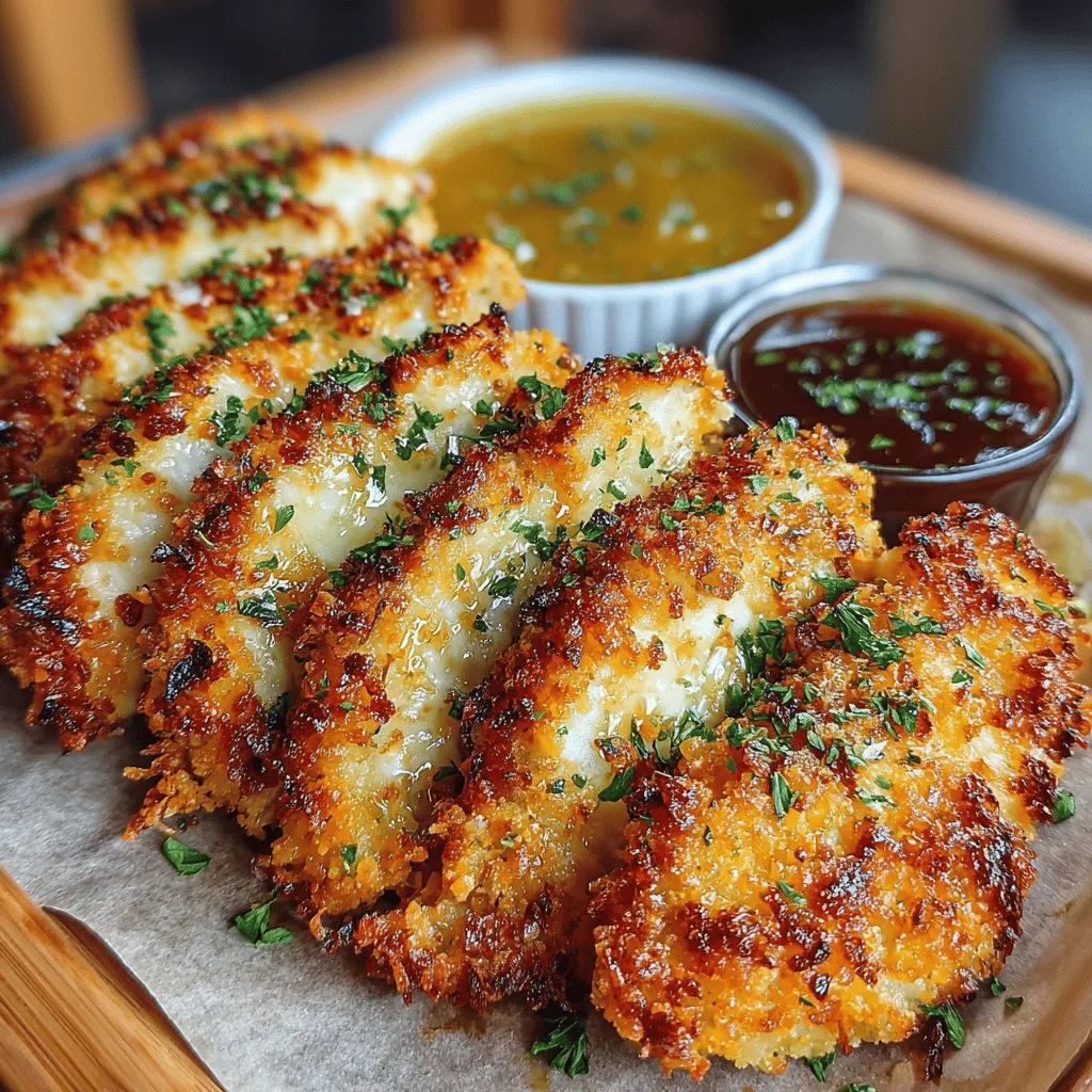 - 1 pound chicken tenderloins - 1 cup all-purpose flour - 2 large eggs - 1 cup panko breadcrumbs - 1/2 cup grated Parmesan cheese - 1 teaspoon garlic powder - 1 teaspoon onion powder - 1 teaspoon paprika - 1/2 teaspoon salt - 1/2 teaspoon black pepper - Olive oil spray