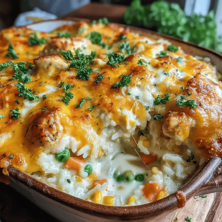 If you're looking for a wholesome and satisfying dish that perfectly caters to busy weeknights, the Cheesy Comfort Chicken & Rice Bake is your answer. This recipe boasts a creamy texture and cheesy goodness that elevates classic comfort food to a whole new level. It's not just a meal; it's a warm hug in a dish that your family will love.