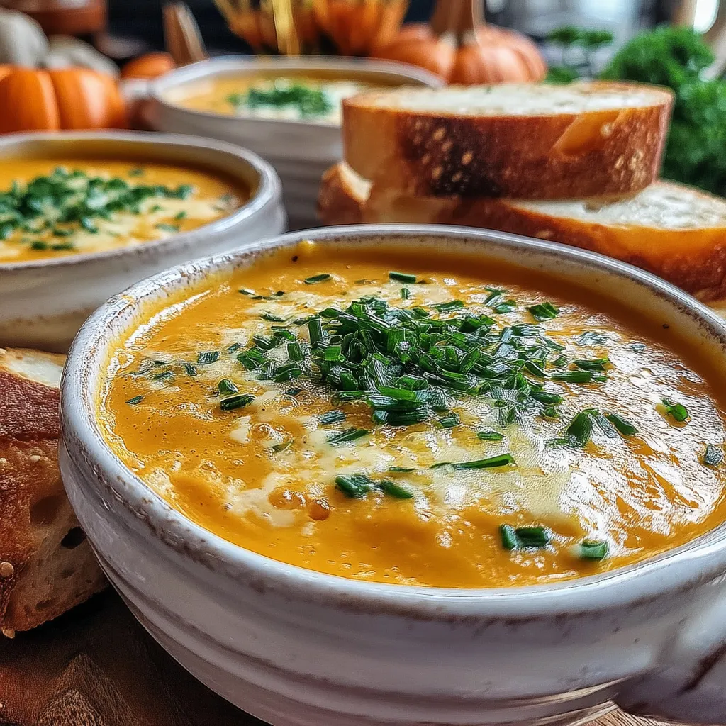 As the leaves begin to change and the air turns crisp, there's nothing quite like a warm bowl of soup to usher in the cozy season. This Creamy Cheesy Pumpkin Soup is not just any soup; it's a delightful blend of flavors and textures that brings comfort and warmth to your table. The sweetness of pumpkin paired with the richness of cheese creates a dish that is both indulgent and satisfying, making it a perfect choice for a chilly evening.
